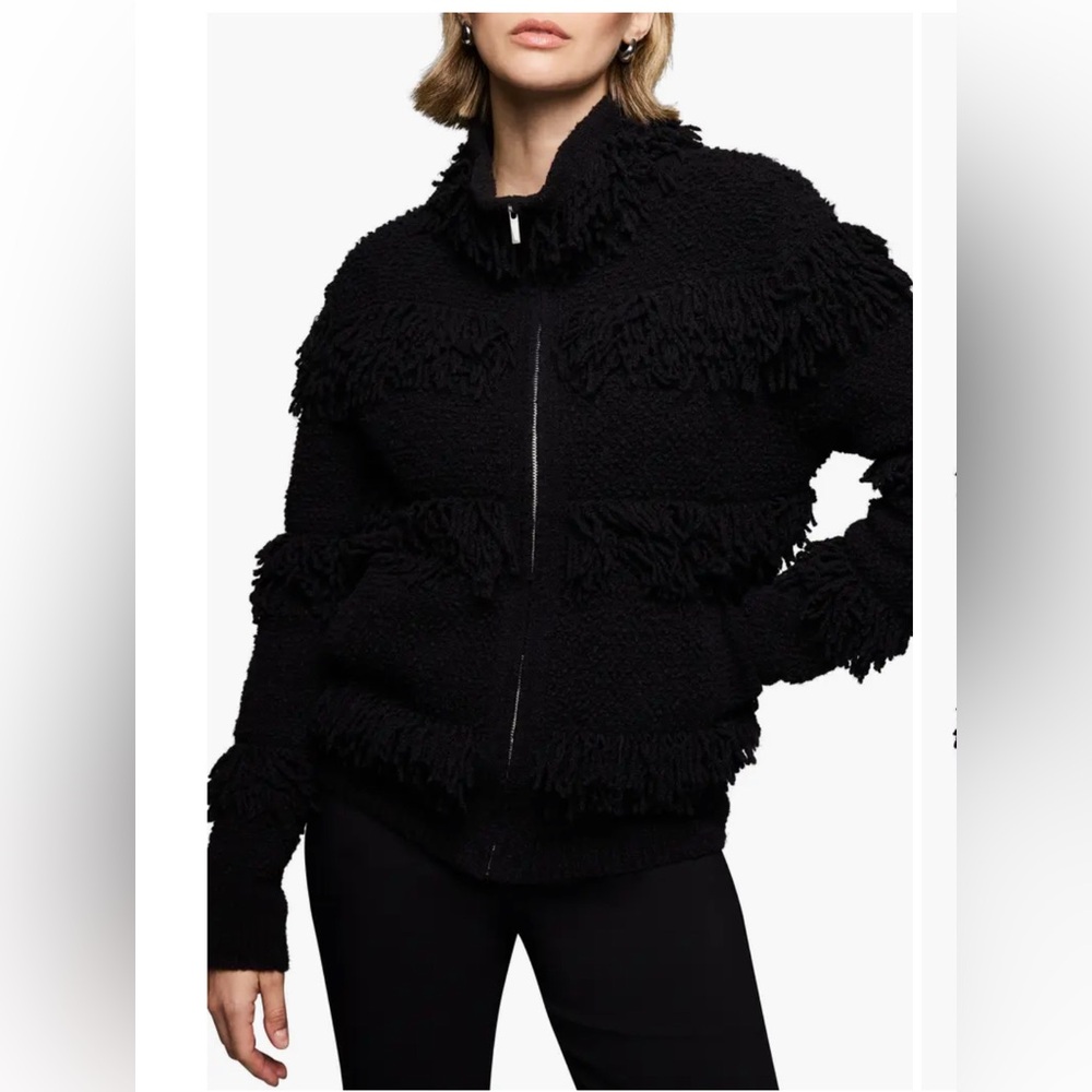 NIC+ ZOE GOLD LABEL PLACED FRINGE Knit JACKET L